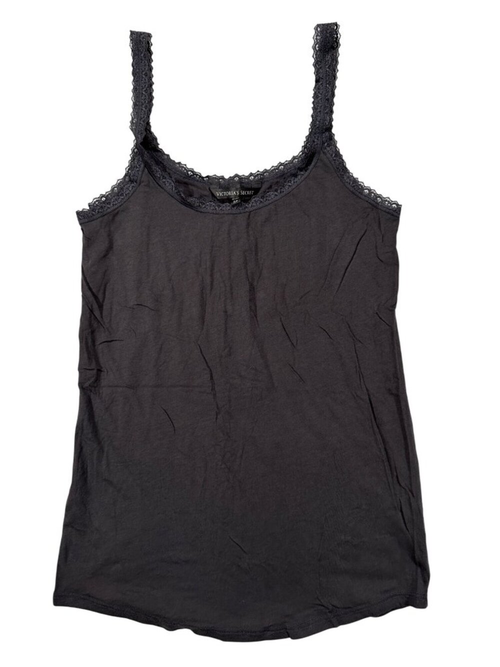 Victorias Secret Womens Lace-Trim Camisole Top Gray Small Cotton Blend Stretch